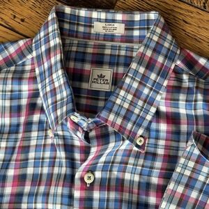 Peter Millar Collection Mens Large Shirt Pink Blue Check Long Sleeve Button Down